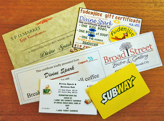 Lunch Vouchers from SPD Market, Fudenjuce, Broad Street Bistro, Quiznos, and Subway