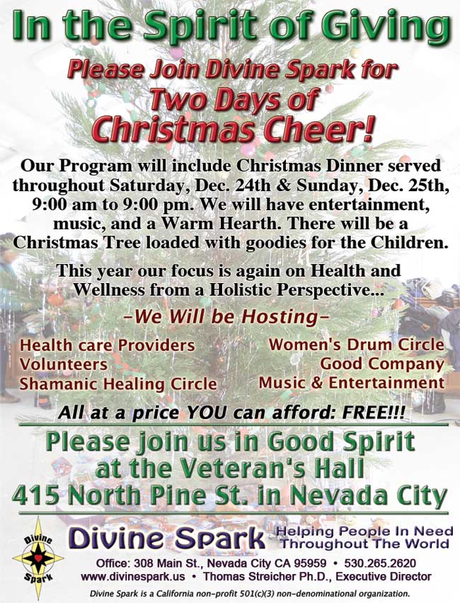 Community Christmas Celebration at the Nevada City Vets Hall, Dec. 23rd & 24th